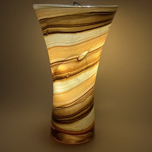 Vintage Art Glass Hand Blown Flower Vase Amber and Brown Swirls Pattern