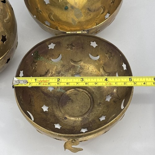 Pair of Vtg Lg Round Brass Lantern Sphere Star Moon Candle Tealight Holder 5” - Picture 12 of 13