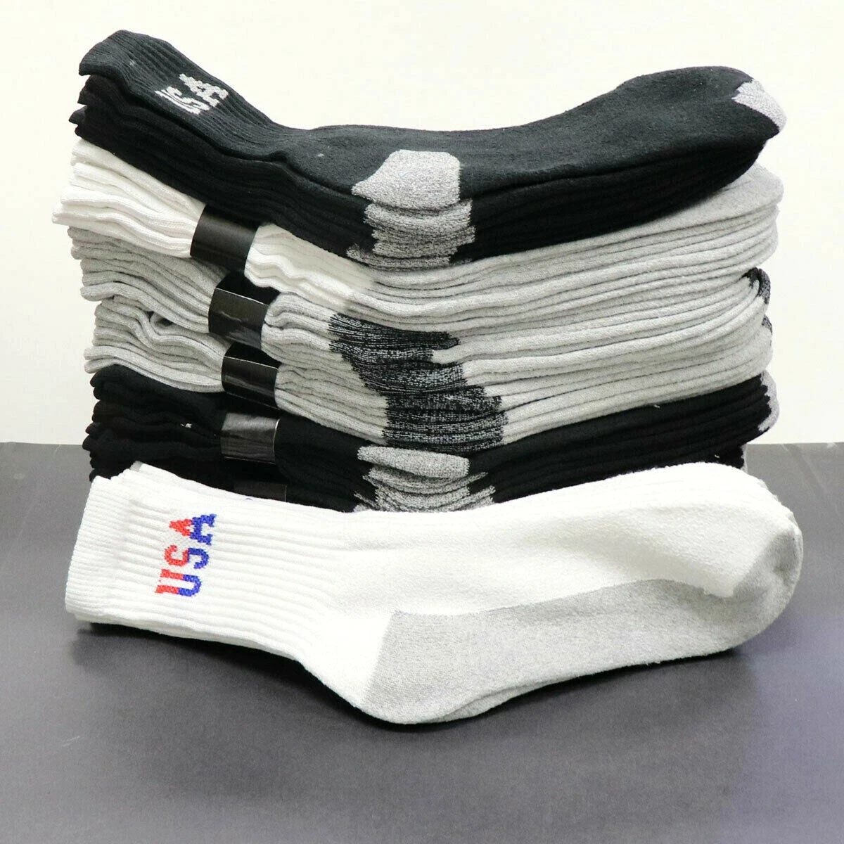 5-40 Dz Men's Crew Work Socks Cotton USA Logo Moisture Breathable Wholesale Lots