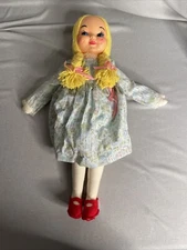 vintage rag doll b yellow yarn hair 20”  s7