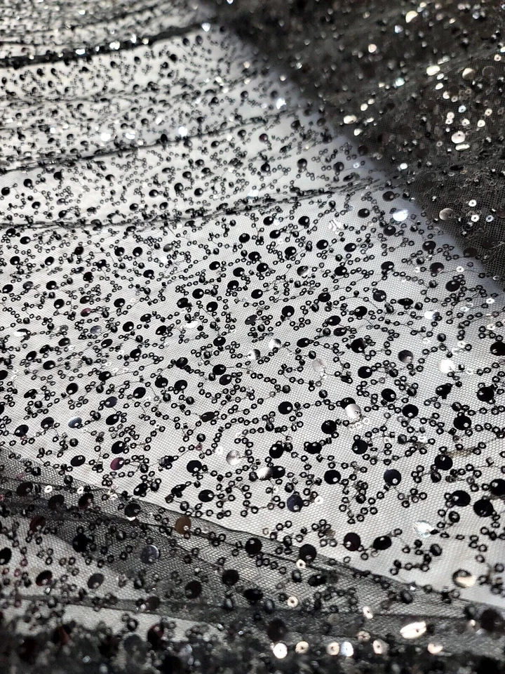 Captivate in Elegance: Black Lace Fabric Adorned with Pearl Embroidery - Image 4 of 4