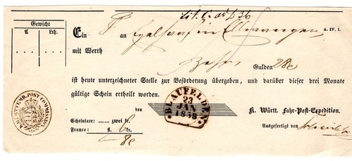 Württemberg 1858 BLAUFELDEN POSTMARK (BA8050
