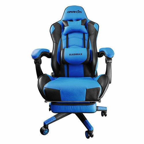 Sedia in pelle blu nera Poltrona Gaming per scrivania PC RAIDMAX - Foto 4 di 4