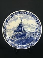 ANCIEN GRAND PLAT DÉCORATIF EN CÉRAMIQUE DELFTS BLAUW CHEMKEFA SIGNÉ D. 39 CM