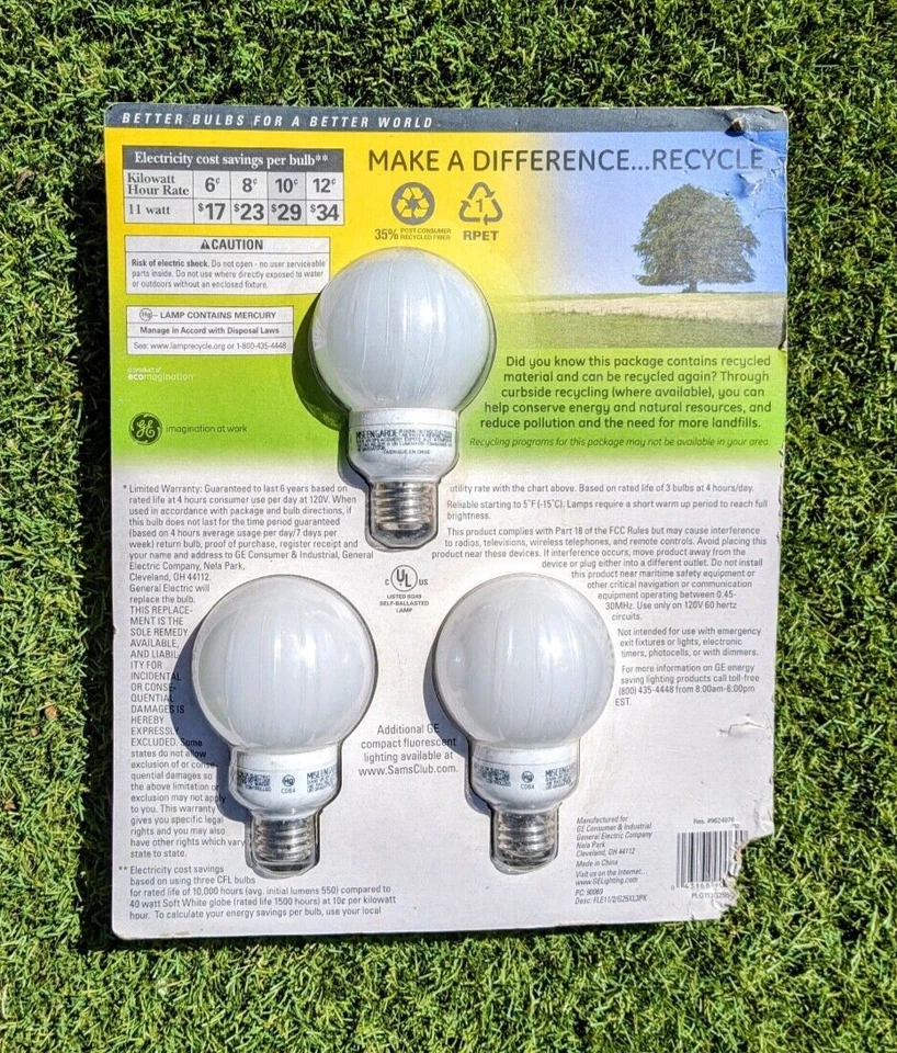 3Pack GE Energy Smart Saving 6-Yr 40W/11W G25 Round Globe Shaped White Bulbs NIP - Image 2 of 2