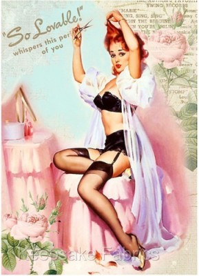 Pin Up Lady Collage Roses Quilt Block Multi Sizes (T3