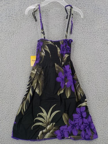 FAVANT SUNDRESS GIRLS SZ 4 SPAGHETTI STRAP BLACK PURPLE GREY HIBISCUS FLORAL NWD