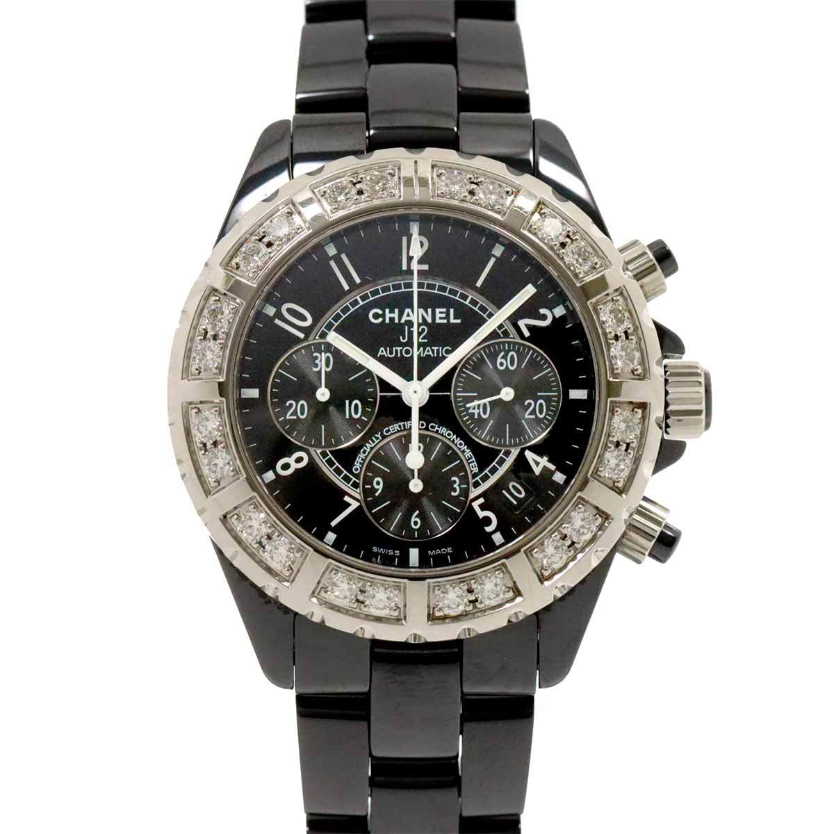 CHANEL J12 Chronograph H1178 Diamond bezel Black Dial Date Mens