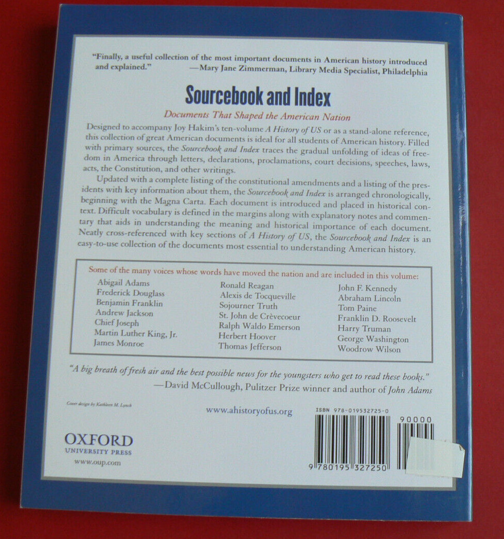 A History of US U.S. Sourcebook & Index, NEW Joy Hakim