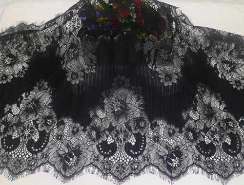 LOT 3 Meters Black French Style Chantilly Eyelash Double Edge Lace Trims W 40 CM — 第 4/4 张图片