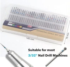 30 Pcs DIAMOND DRILL BIT SET  3/32'' For Cuticle & Acrylic Gel Nail Prep NICE!