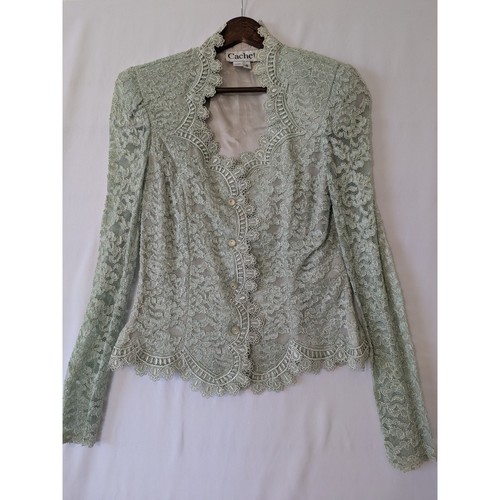 Blouse Soirée Cachet Teal Green - Taille 10, Manches Courtes Perles, Occasion Légèrement Utilisée