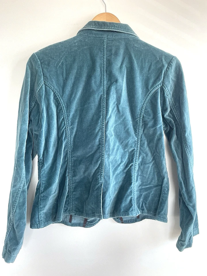 Velveteen Velvet Blazer Jacket Teal Aqua Peacock Blue 100% Cotton Petite L - Image 4 of 4