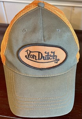 Y2K Von Dutch Mesh Corduroy Trucker SnapBack Cap Rare Hat Orange Khaki Green