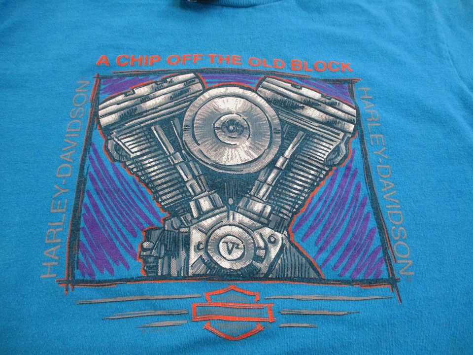 Vintage Harley Davidson Shirt Youth Medium Blue Chip Off The Old Block USA 80s - Image 2 of 4