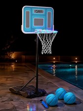 A11N SPORTS Pool Basketball Hoop with 16.5" LED Rim, Adjustable Height, PET