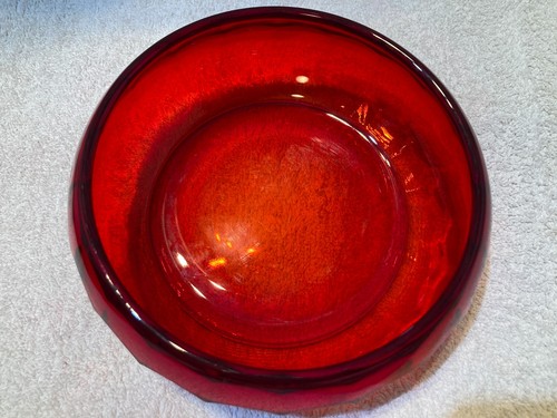 VIKING Glass Georgian Candy Dish - No Lid - Dark Red Orange - Picture 2 of 14