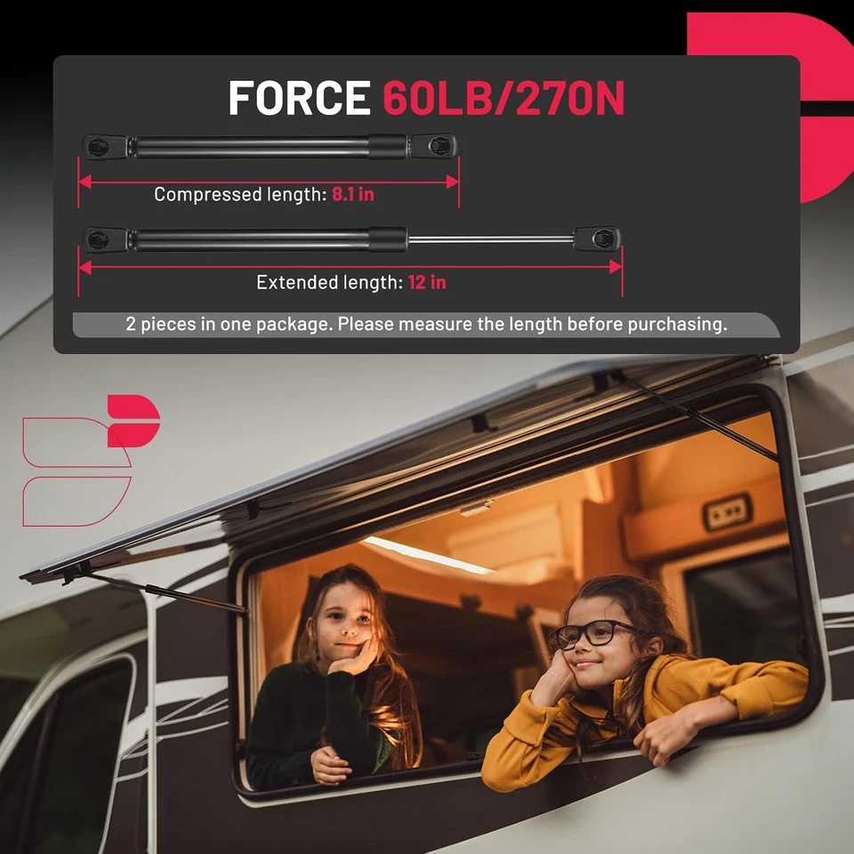 C16-09786 20inch 30lb/133N Gas Struts Prop Shock C1609786 Lift Support Black - Изображение 3 из 4