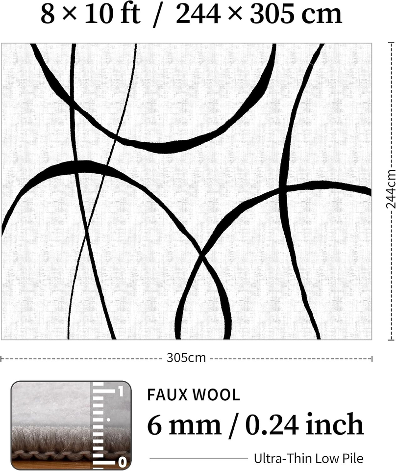 8X10 Washable Modern Abstract Black White Area Rug 711181894127| eBay