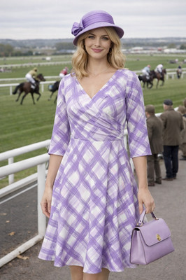 Bombshell London Lavender Checkered Wrap Dress Size 10