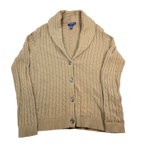 Cárdigan suéter CHAPS tejido con cable cuello chal tostado para mujer talla L - Imagen 1 de 6
