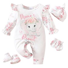 Baby Girl Outfits Infant Romper Coming Home Ruffled Jumpsuit Newborn Elephant