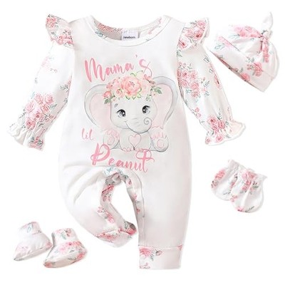 Baby Girl Outfits Infant Romper Coming Home Ruffled Jumpsuit Newborn Elephant
