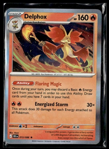 Delphox Holo Rare ME04: Chaos Rising 013/086 NM