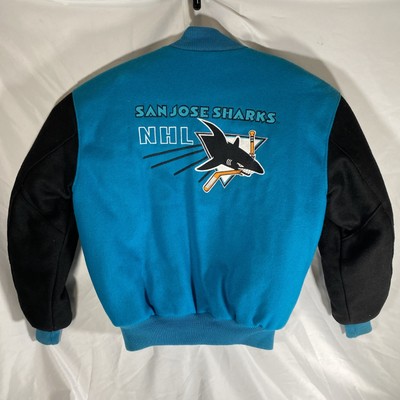 Vintage San Jose Sharks Wool Varsity Jacket Men s Large DeLong NHL Blue Black
