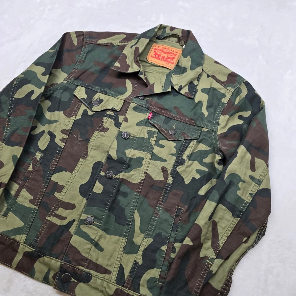 Chaqueta de Camionero Levis Camuflada Para Hombre Pequeña Verde Marrón Algodón Camuflaje Foto 4 de 4