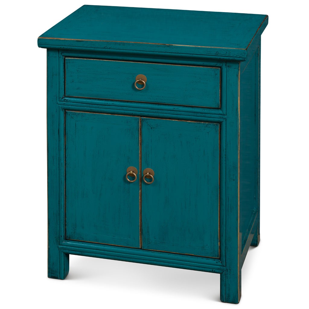 US SELLER - Distressed Teal Chinese Ming Style Elmwood Accent Cabinet
