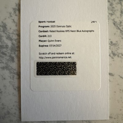 2025 Donruss Optic Quinn Ewers Rated Rookie RPS Auto Neon Blue Redemption