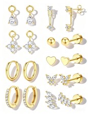 Hypoallergenic Flat Back Earrings for Women Trendy - 14K Gold Plated Cartilag...