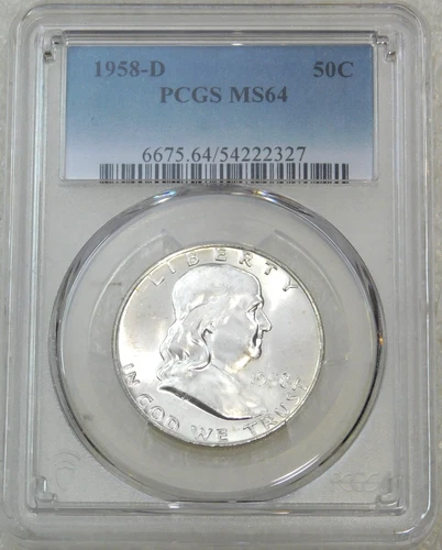 1958-D Franklin Half Dollar PCGS MS64 95% FBL Frosty & Bright New Holder #P267D