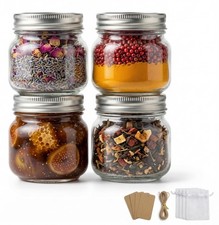 8 oz Mason Jars with Airtight Silver Lids 4 Pack Small Glass Jars Thickened Wide