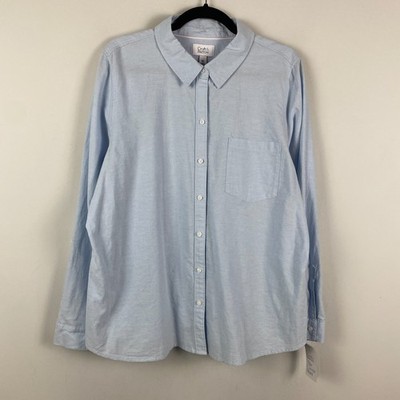 Croft & Barrow Button Up Shirt Womens XXL Classic Solid Blue Cotton Long Sleeve