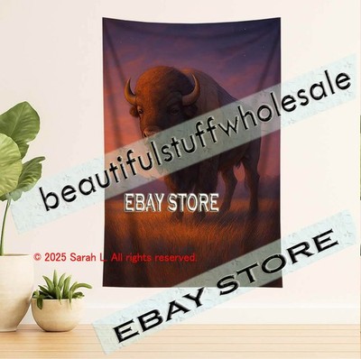 Bison Plains Tapestry Golden Hour western wildlife primitive home 39X59 in