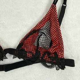Marvel by La Perla Red Black Mesh Lace Triangle Bralette Bra 32 Italy