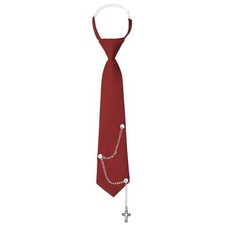 Ties for Women Men, Punk Metal Chain Necktie Cross Shape-silver-wine Red Tie