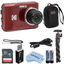 Kodak PIXPRO FZ45 Friendly Zoom 16MP Full HD Digital Camera, Red, Bundle with 32