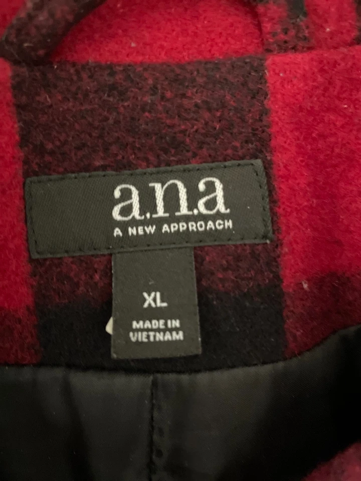 A.N.A. A New Approach Red & Black Buffalo Plaid Asymmetrical Moto Jacket Sz XL - Image 3 of 4