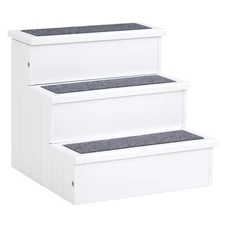3 Step Wood Carpet Non Slip Pet Stairs Ramp for Cats and Small Dogs