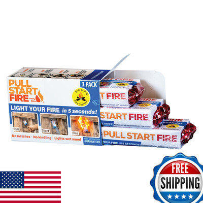 Pull Start Fire String Firestarter - No Matches, Quick, All-Weather, 3-Pack