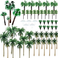 44 PCS Model Trees Coconut Palm Model Trees with 5 PCS Mini Umbrella, Mixed M...