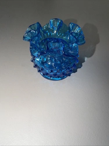 Vintage Fenton Dark Blue Hobnail Vase 3 Inch Tall