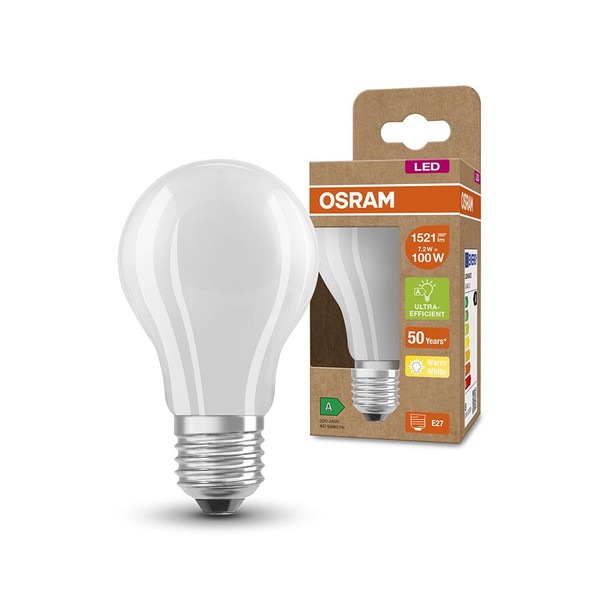 Osram LED Filament A60 Birne 7,2W =100W E27 Matt 1521Lm Warmweiß 3000K Effizient-image