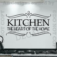 KITCHEN THE HEART OF THE HOME Quote Vinyl Wall Decal Decor Sticker Dinner
