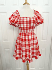 Show Me Your Mumu Colvin Red White Gingham Mini Dress Smocked Large