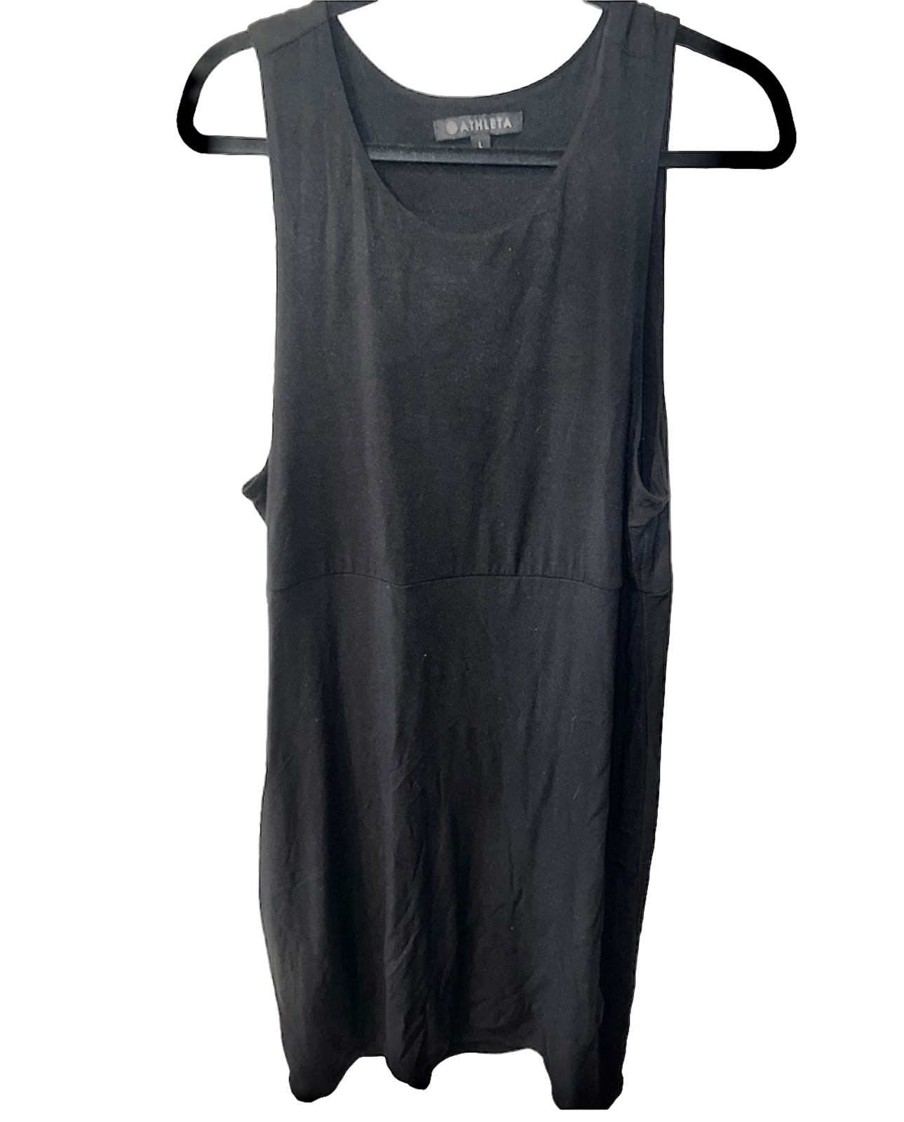 Athleta Tank Dress Womens Sz L Black Knee Length minimalist Jersey sleeveless