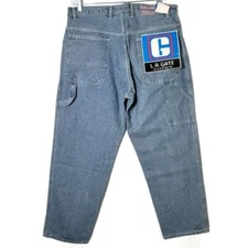 Vintage Y2K LA Gate Baggy Skater Hip Hop Light Wash Denim Carpenter Jeans 38x32